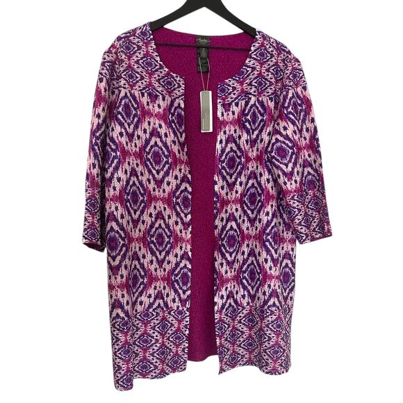 Chico's Travelers Reversible Crushed Ikat Long Jacket Open Front Purple Large - Picture 2 of 6